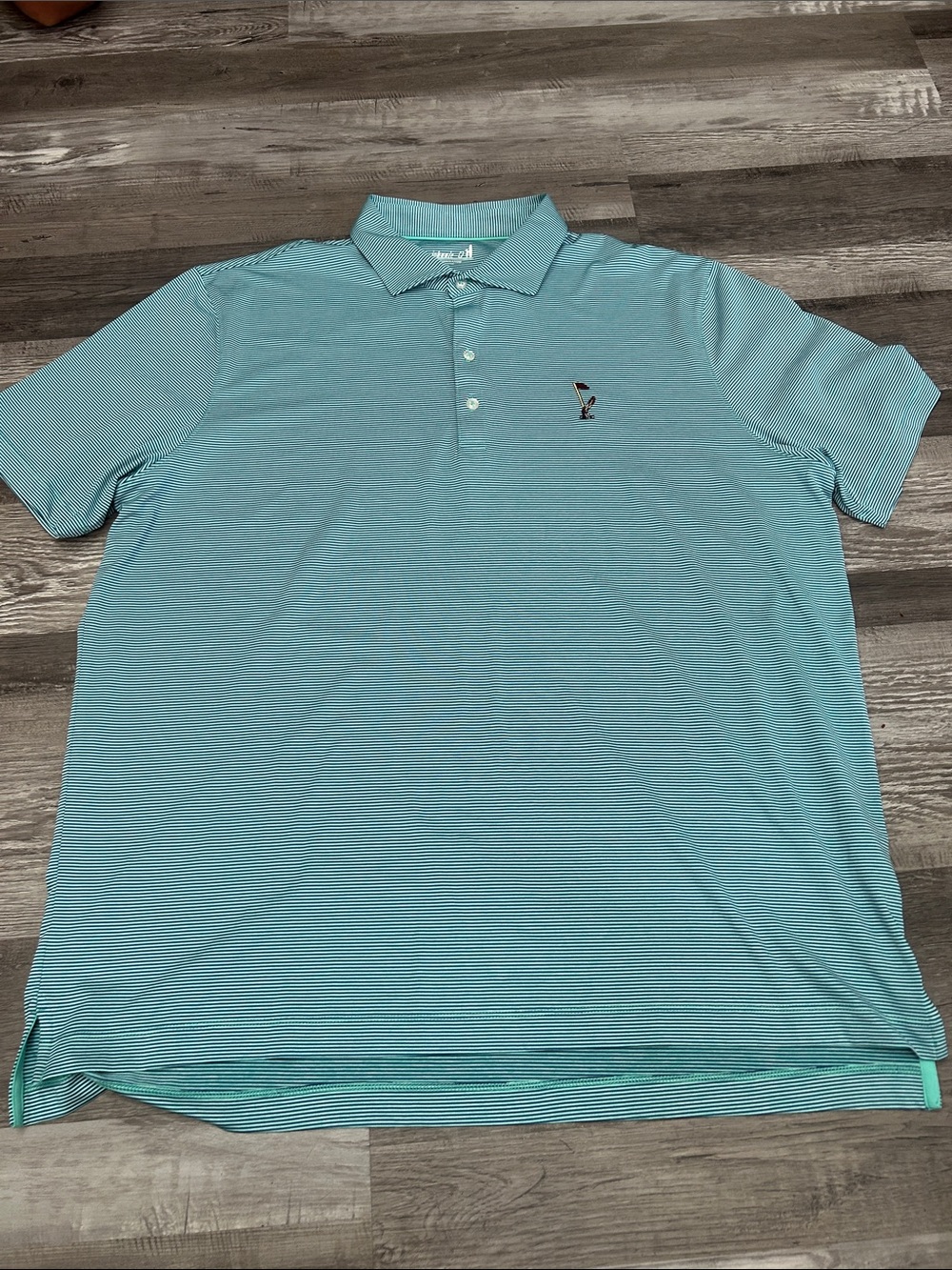 johnnie-O Aqua Microstripe Polo with Golf Logo
